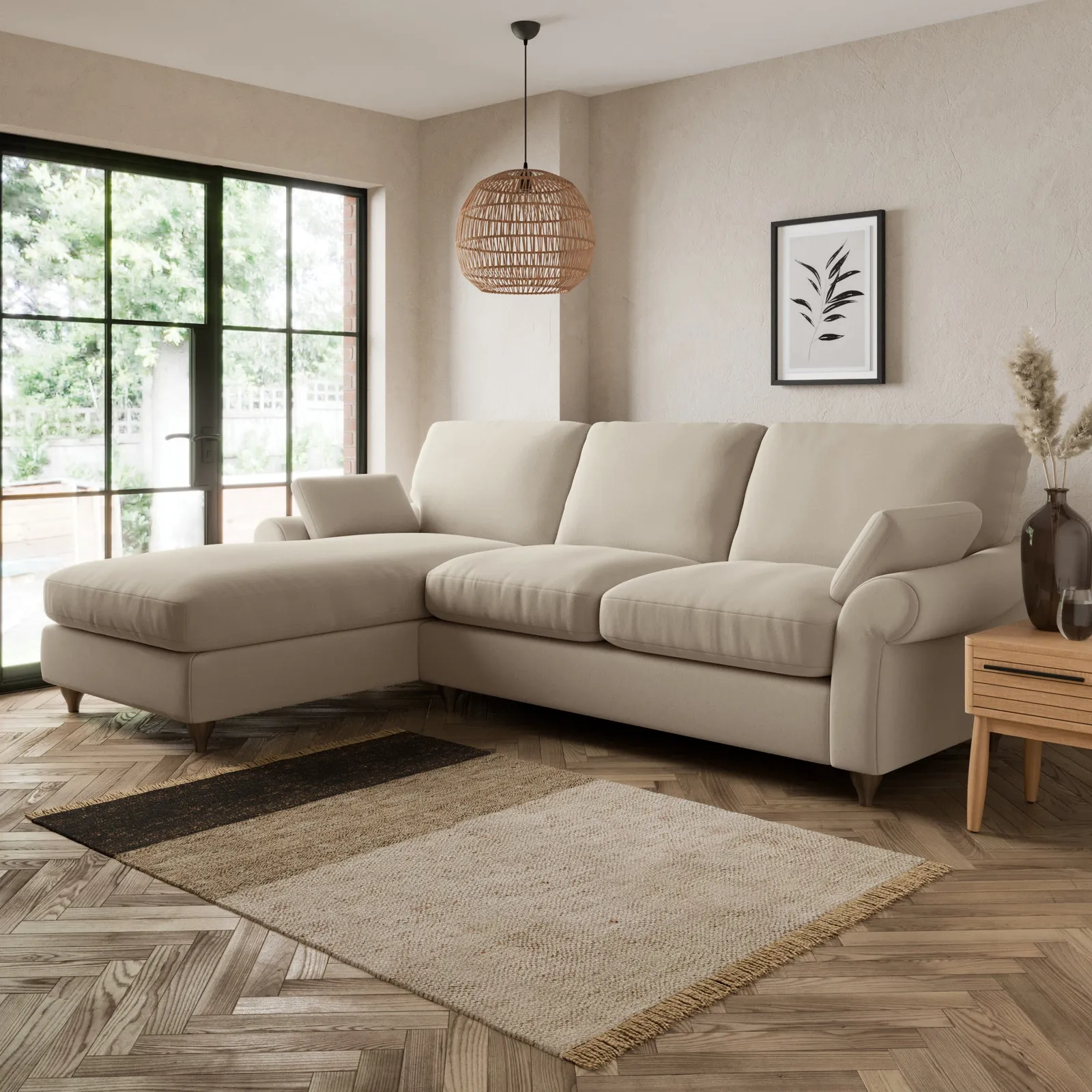 Salisbury Luxury Velvet Left Hand Corner Sofa Luxury Velvet Natural
