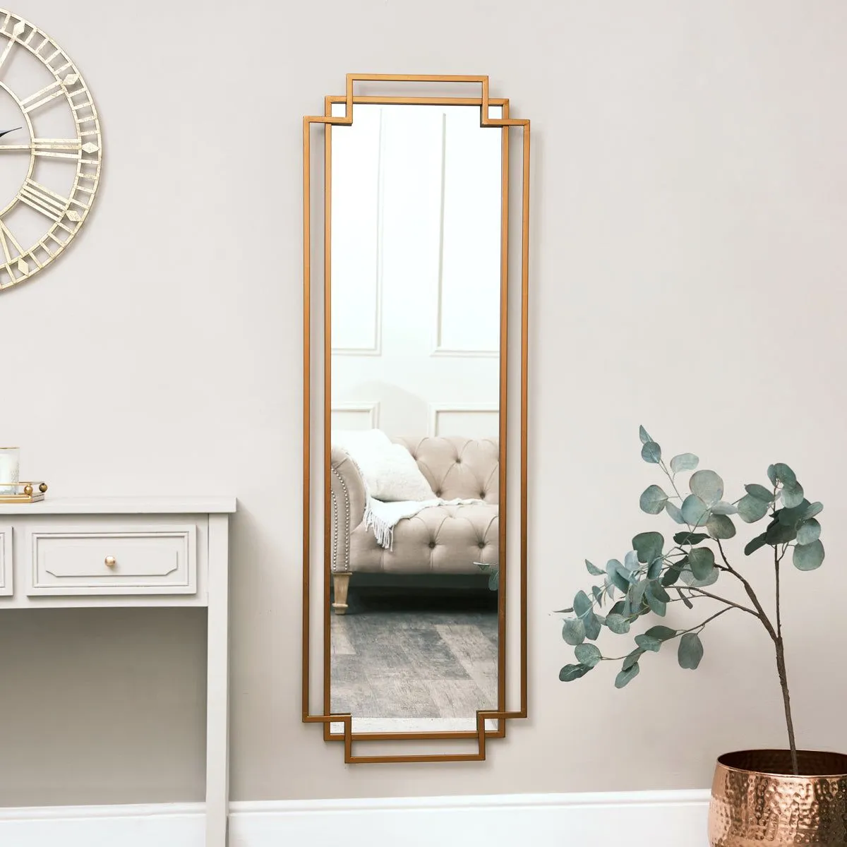 Melody Maison Copper Art Deco Wall Mirror 142cm X 47cm