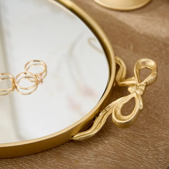 Gold Bow Handled Oval Mirrored Tray 2