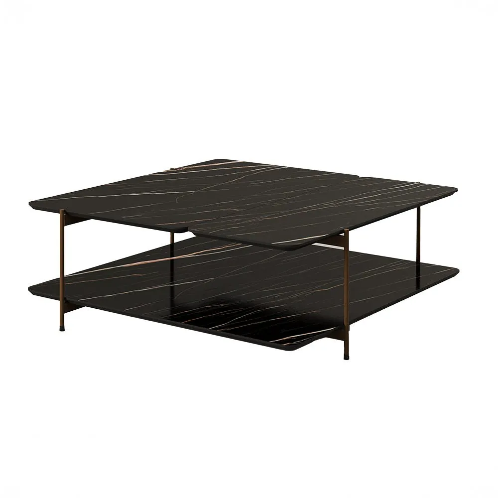Paul Rogers Dua Stone Coffee Table Square Double Bronze Laurent Glossy 70cm 2