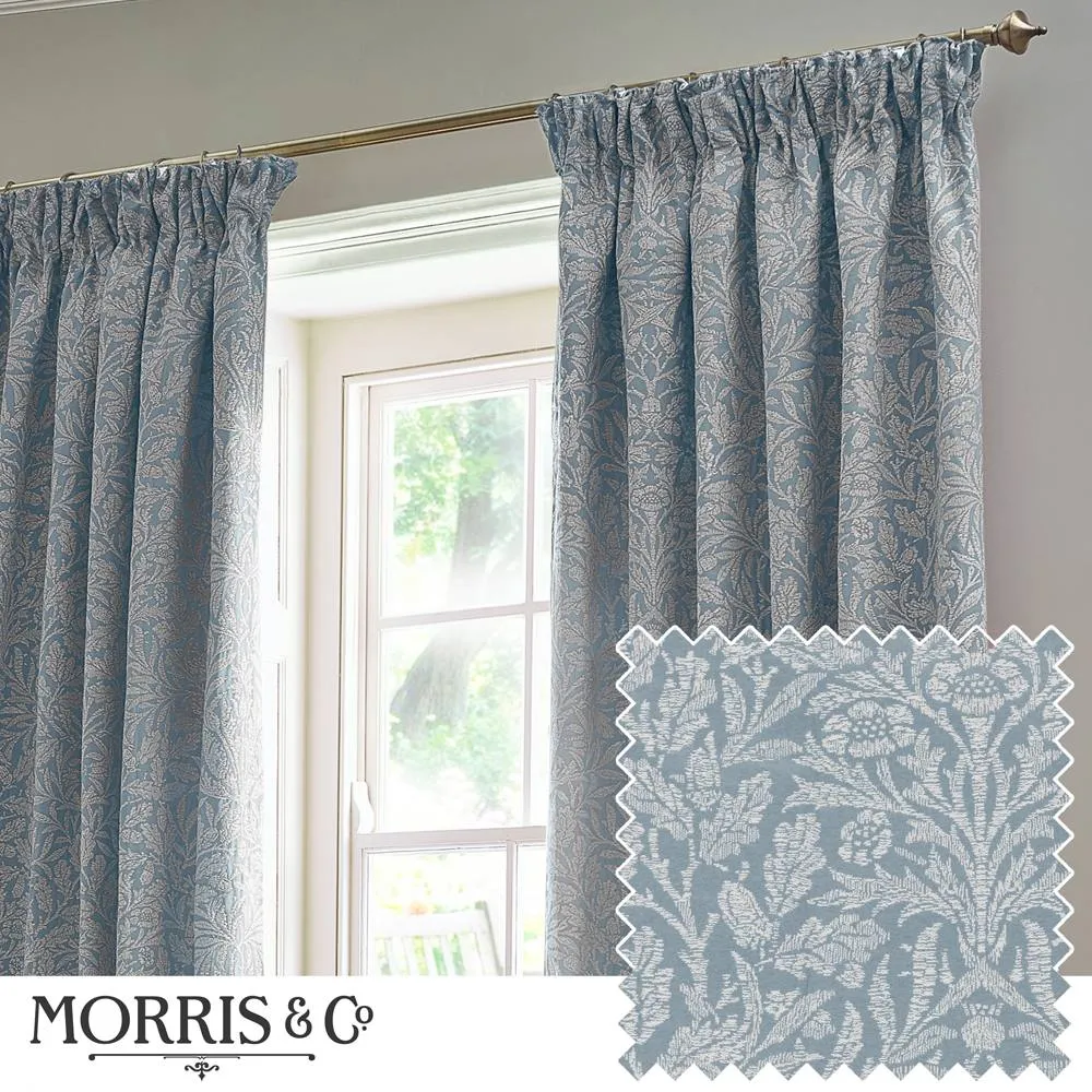 Morris & Co Acorn Tonal Fully Lined Matt Jacquard Pencil Pleat Curtains in Baby Blue 1