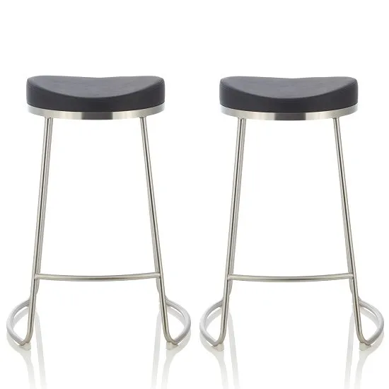 Seraphina Bar Stool In Black Faux Leather In A Pair
