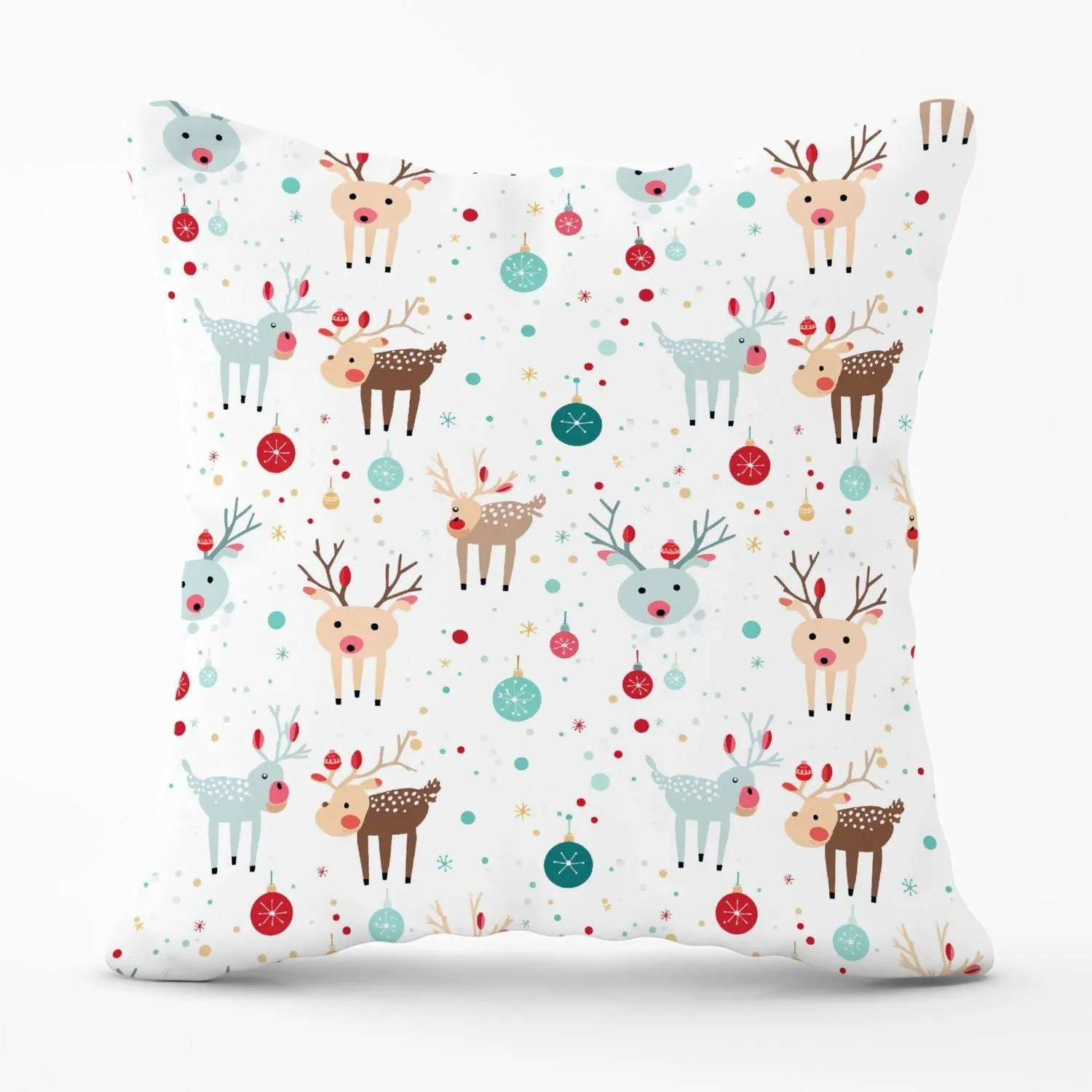Warren Reed - Designer Happy Reindeer With Christmas Lights Outdoor Cushion in White