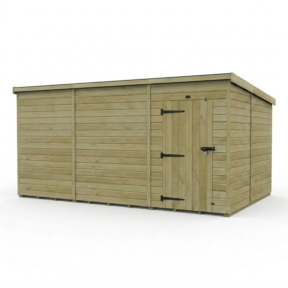 Buttercup Farm 17ft x 10ft Pent Garden Shed Single Door No Windows - Timber in Brown