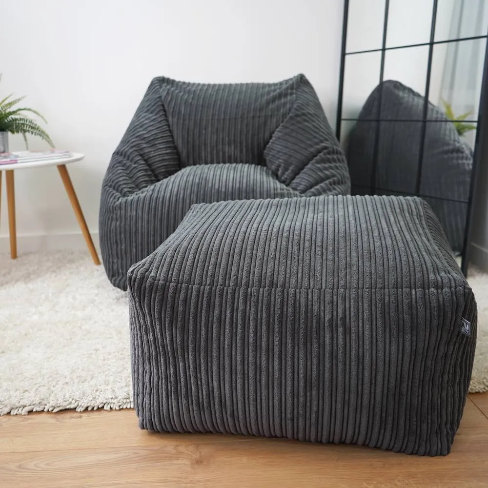 rucomfy Beanbags rucomfy Indoor Large Ottoman Pouffe - Jumbo Cord Bean Bag Footstool in Grey