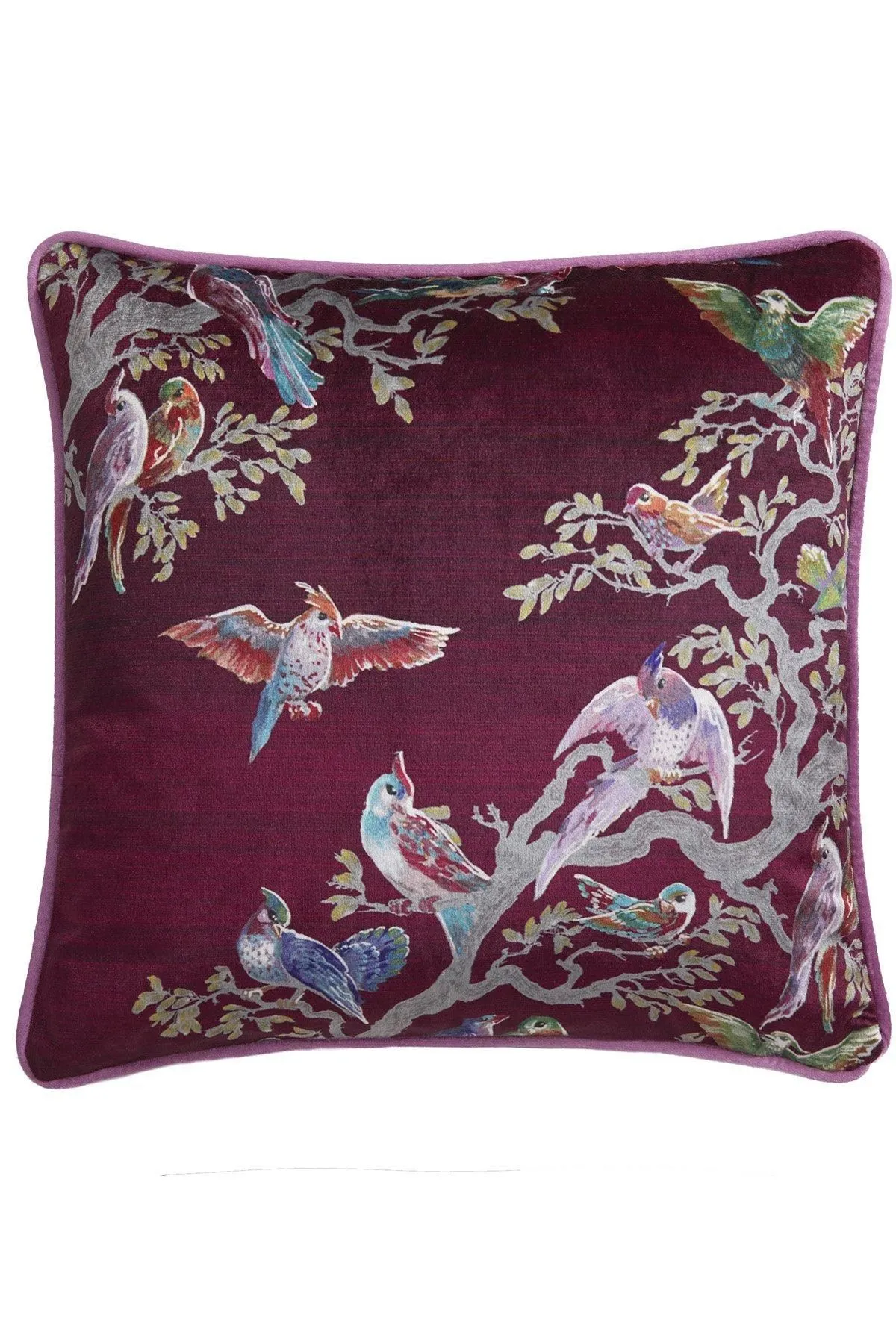 Laurence Llewelyn-Bowen 'Birdity Absurdity' Soft Touch Velvet Filled Cushion in Pink 3