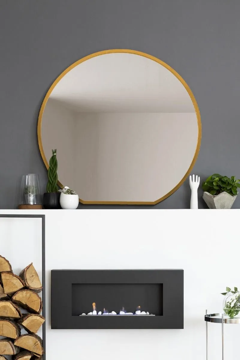 MirrorOutlet Gold Framed Flat Bottom Circular Wall Mirror (105CM X 100CM)