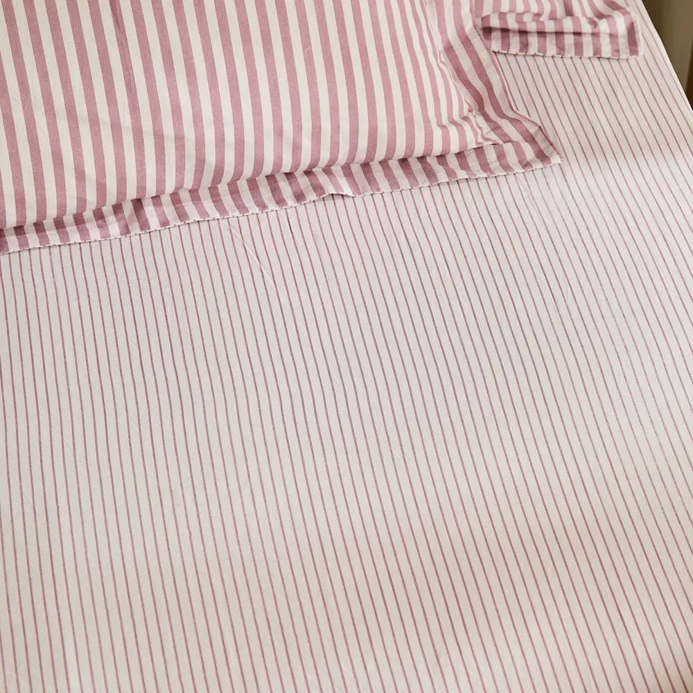 Yard Hebden Narrow Stripe 100% Cotton Fitted Sheet in Rose 2