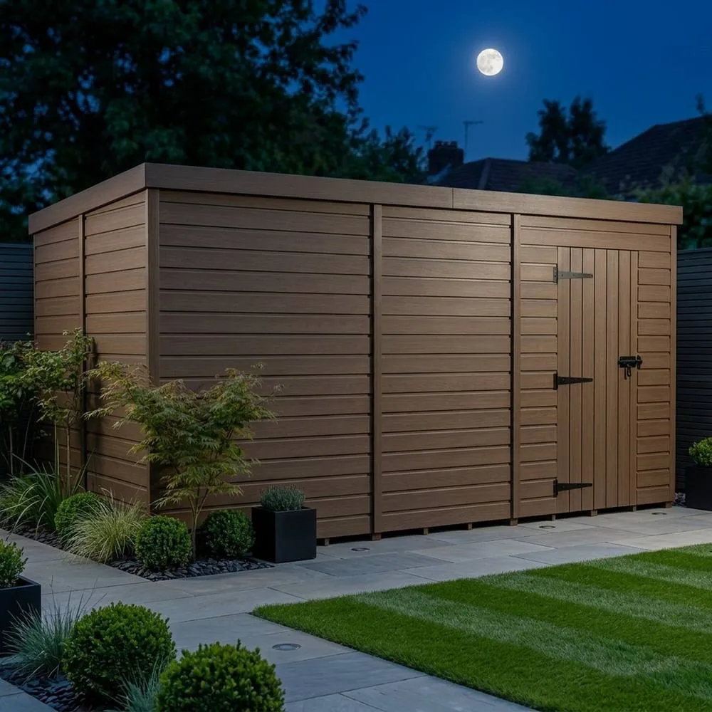Buttercup Farm 16ft x 10ft Composite Pent Garden Shed Single Door No Windows in Brown 3