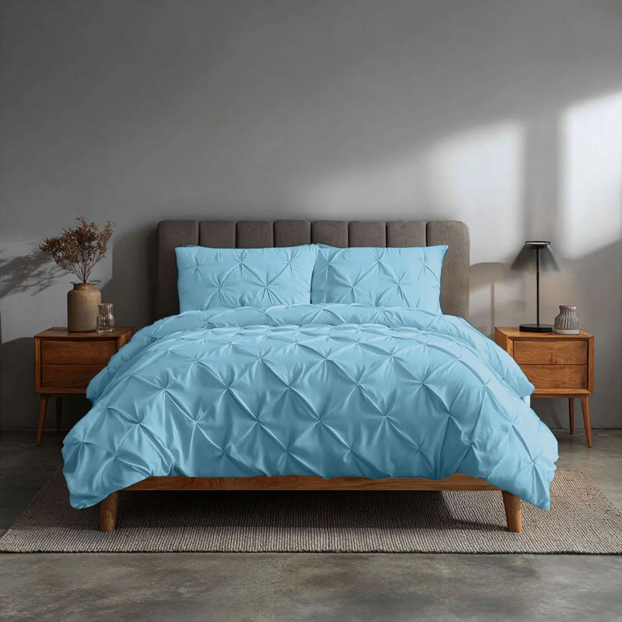 Snug City Pintuck Pinch Pleated Polycotton Duvet Cover & Pillowcase/s Set Bed Linen in Aqua