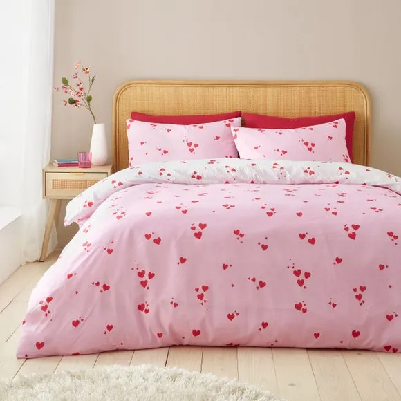 Catherine Lansfield Seersucker Heart Reversible Duvet Cover & Pillowcase Set 4