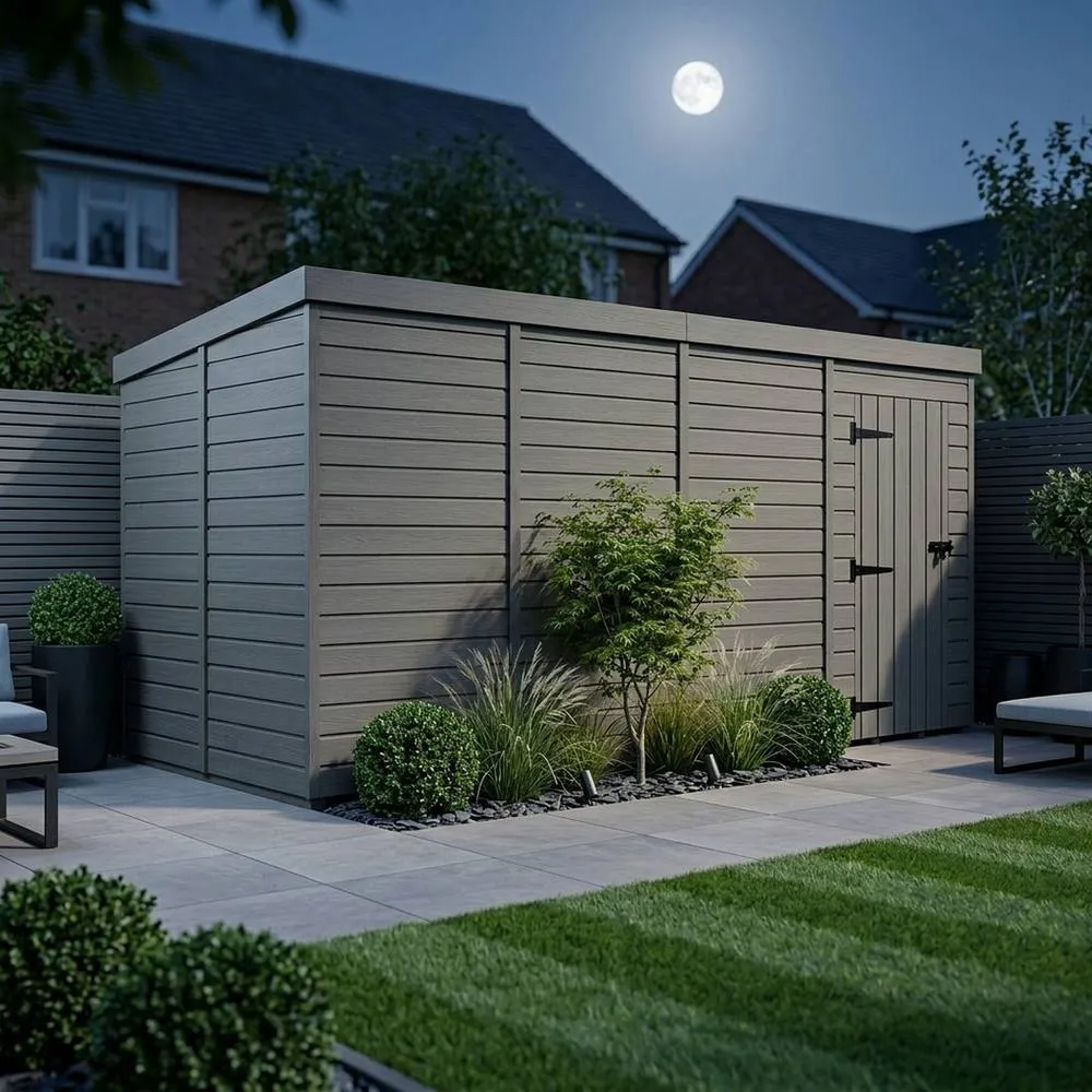 Buttercup Farm 16ft x 9ft Composite Pent Garden Shed Single Door No Windows in Grey 3