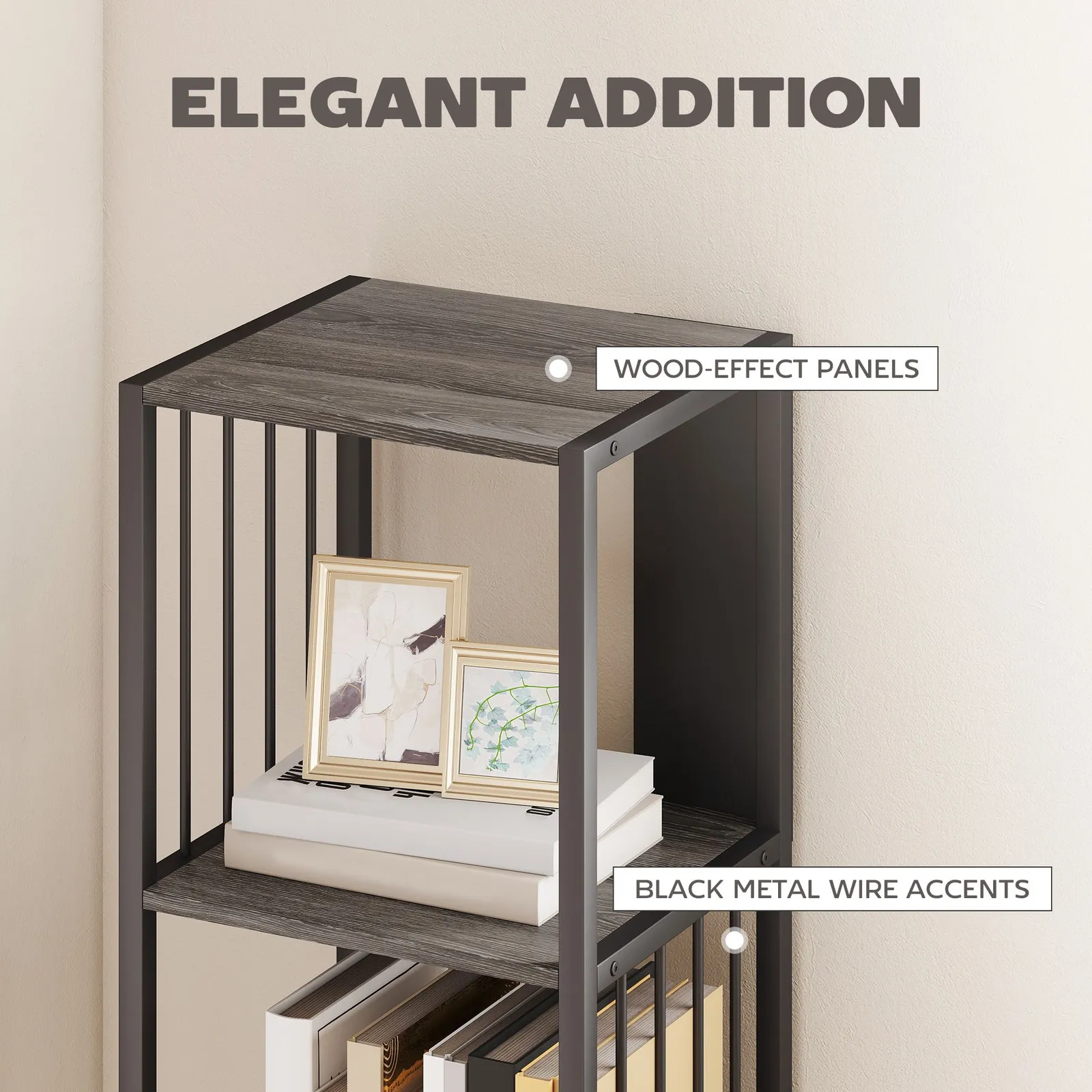 HOMCOM 5-Tier Bookshelf, Freestanding Display Storage Unit, Grey 6