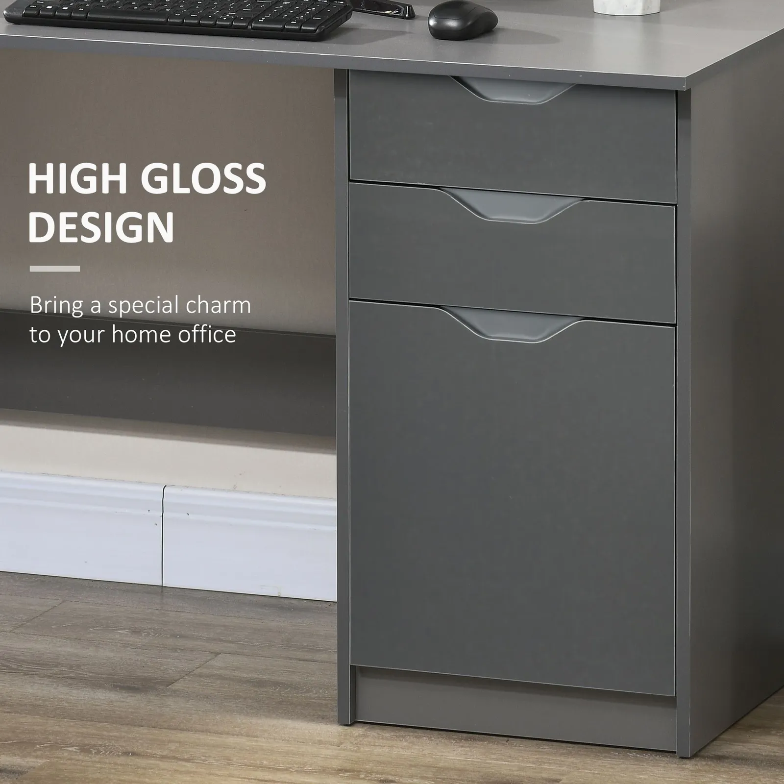 HOMCOM Computer Desk w/ Drawers Modern Writing Workstation for Home Office in Grey 5