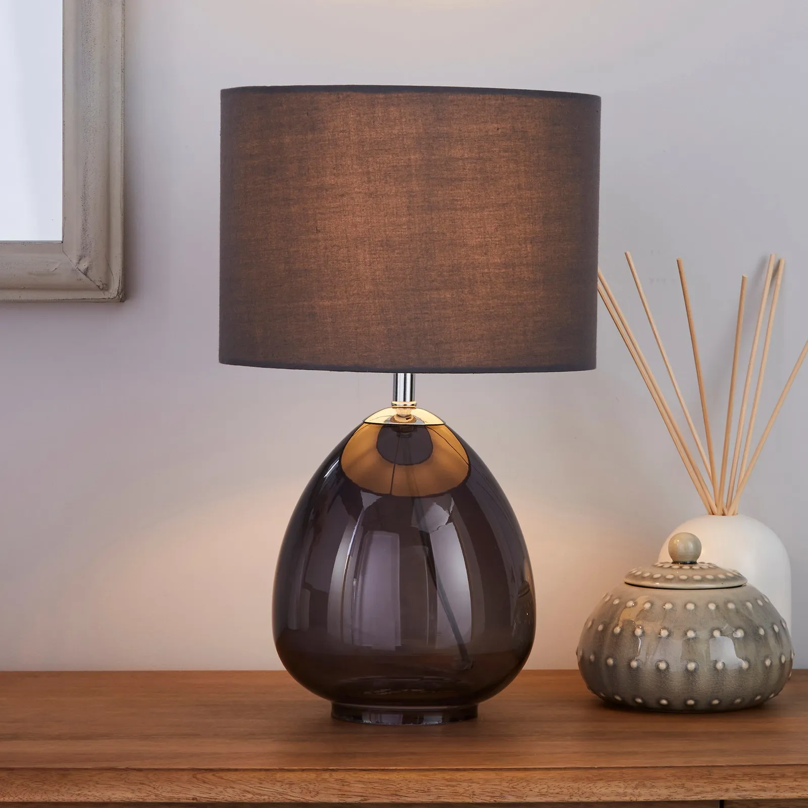Bev Smoked Glass Table Lamp Grey