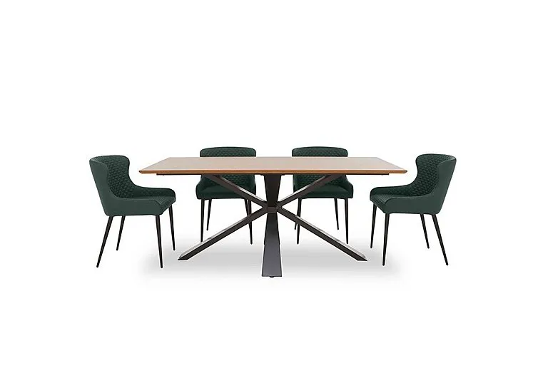Hanoi Fixed Table with Metal Base and 4 Faux Leather Dining Chairs - Bottle Green