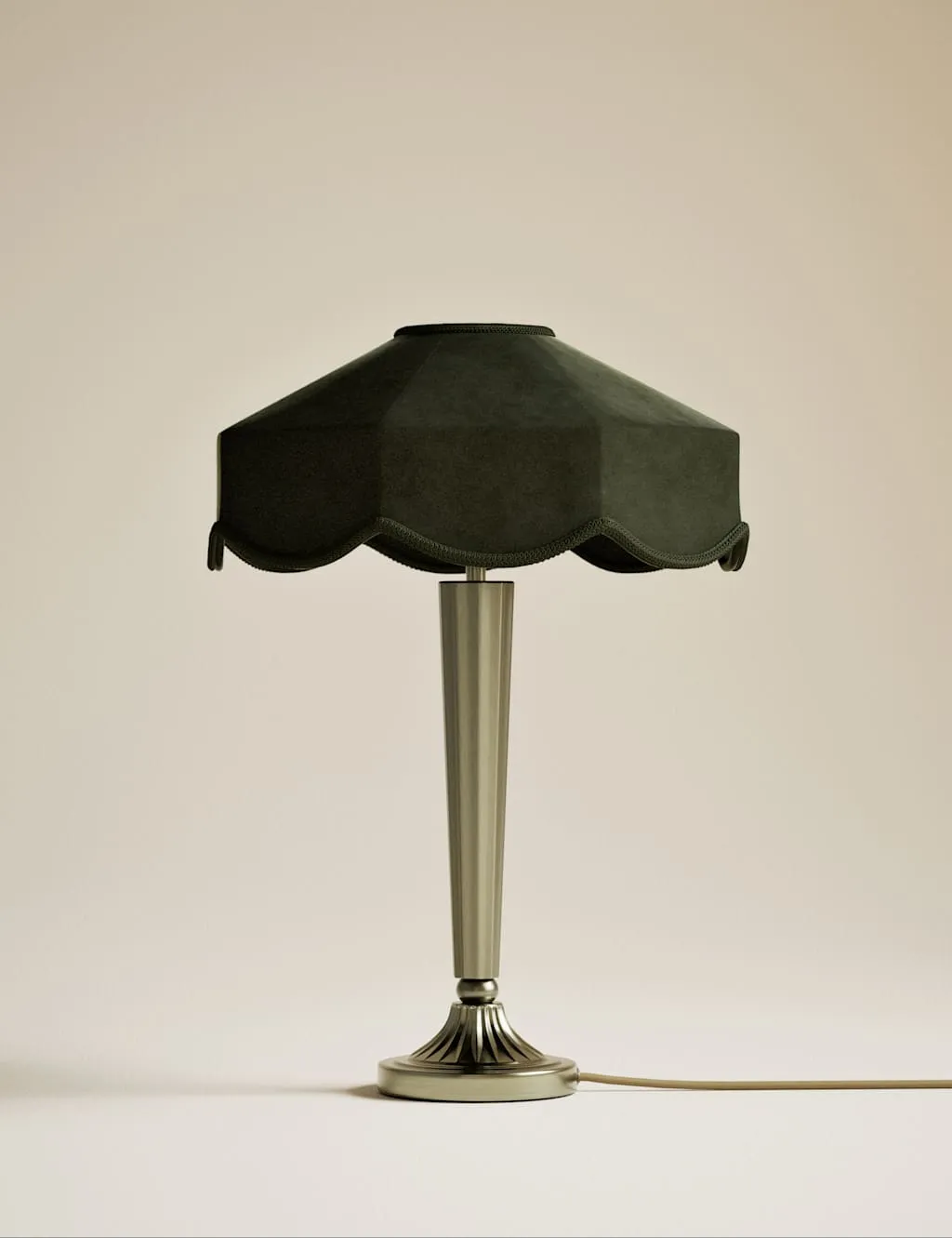 M&S Deco Velvet Scallop Shade Table Lamp Dark Green