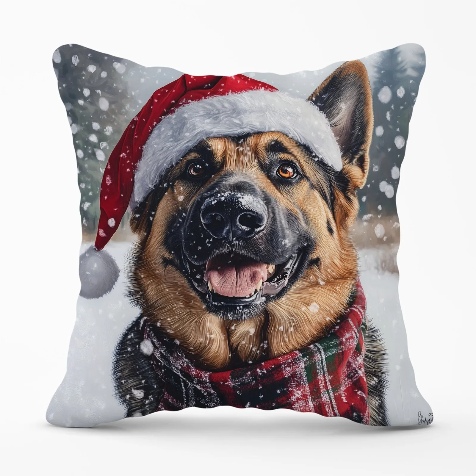 Warren Reed - Designer Christmas Alsatian Cushion in Brown