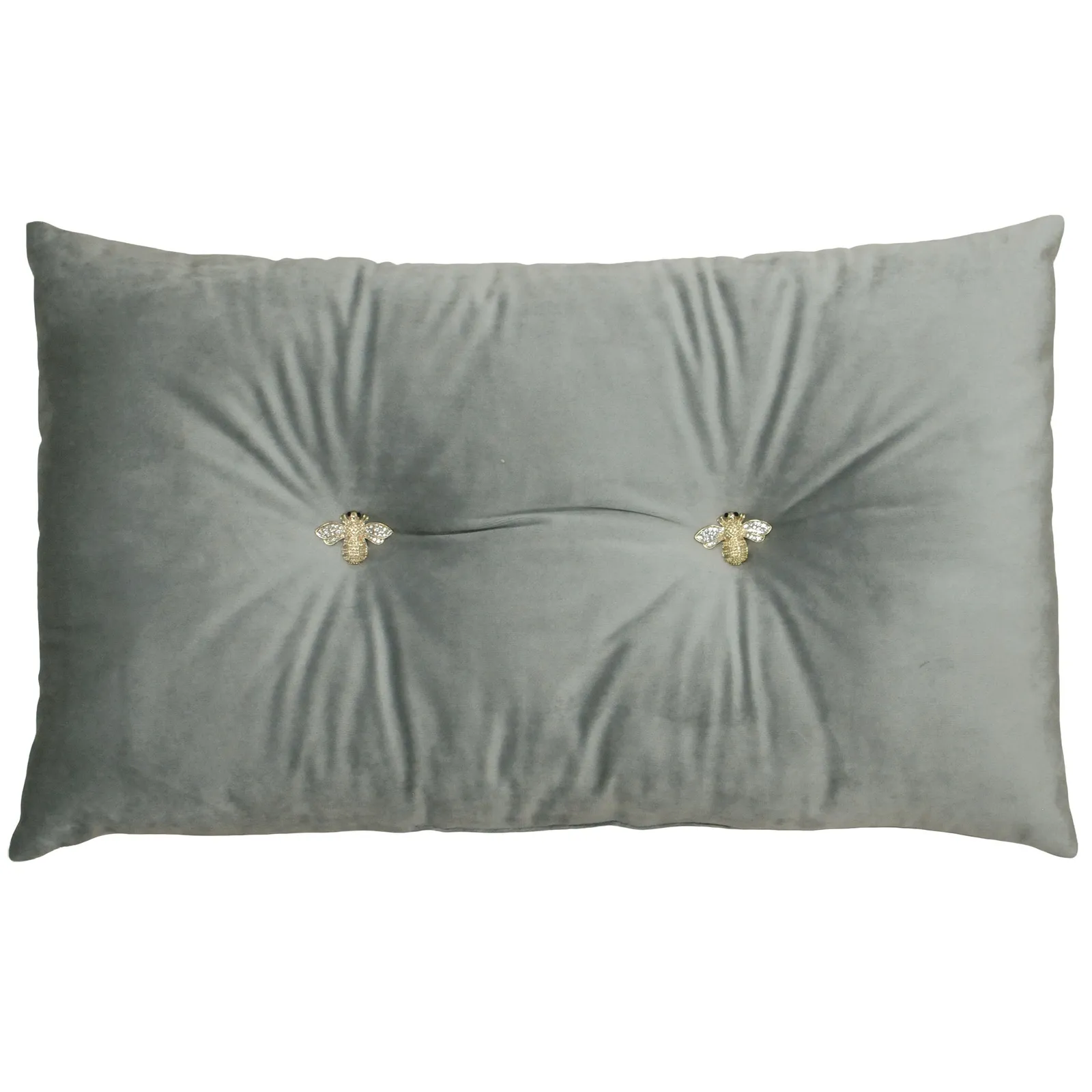 Paoletti Bumble Bee Embroidered Buttoned Velvet Ready Filled Cushion in Silver 2