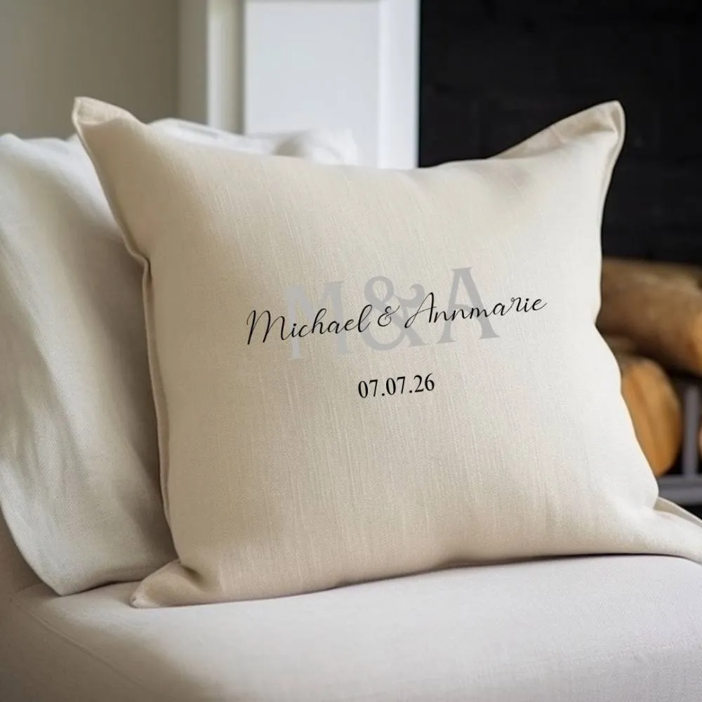 Aye Do Gifts Mr & Mrs Couples Initial Cushion in Beige