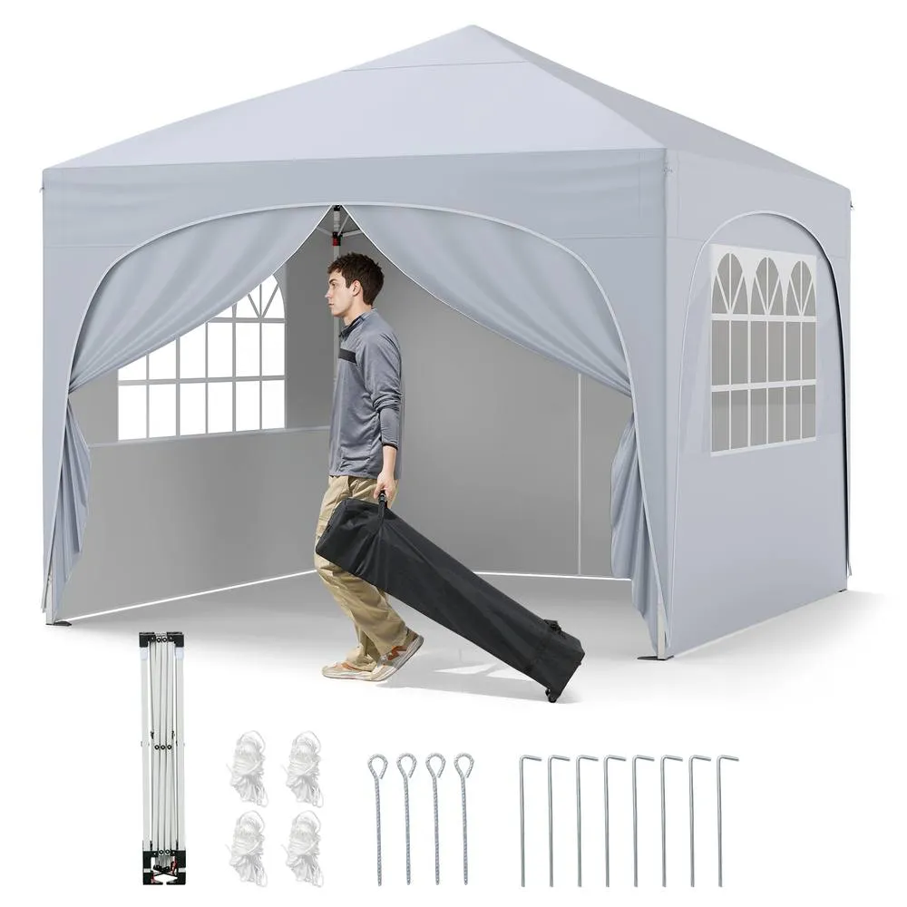 Costway 300 x 300cm Pop up Canopy Tent Foldable Outdoor Beach Sun Shelter in White