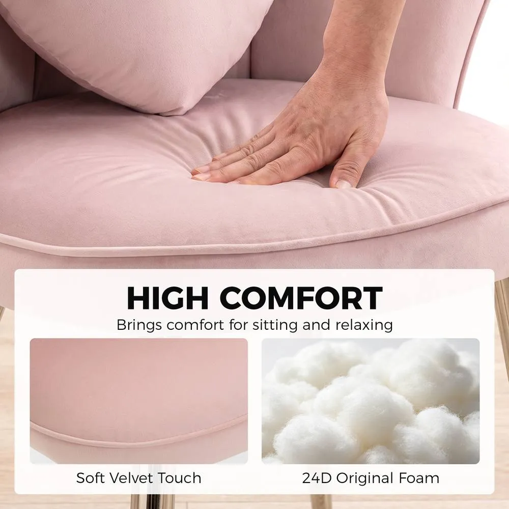 HOMCOM Accent Chair with Heart Pillow Velvet Upholstered Lotus Back Pink 5