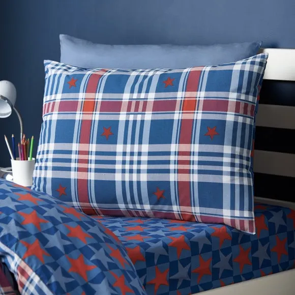 Catherine Lansfield Stars and Check Quilt Cover and Pillowcase Set 3