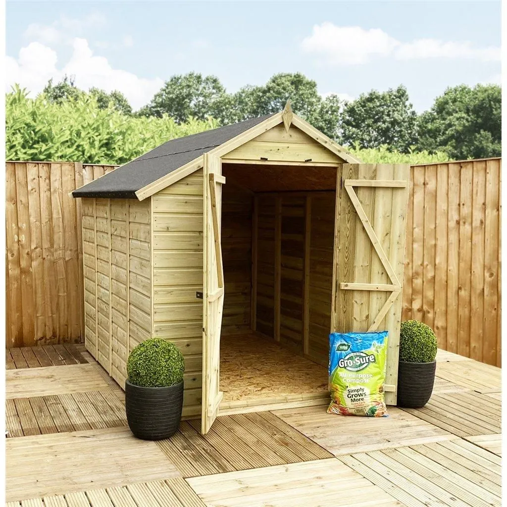 Marlborough 3 x 5 Pressure Treated Low Eaves Apex Garden Shed with Double Door in Natural 2