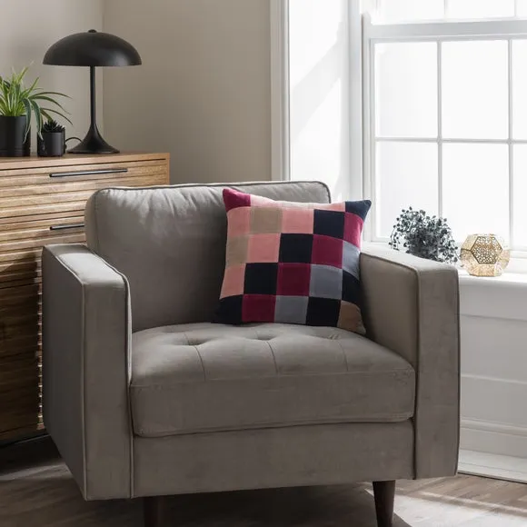 Clara Cubed Patchwork Cotton Velvet Square Cushion