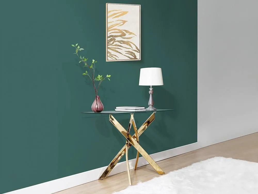 Vente-unique Tempered Glass & Gold Metal Console Table - Transparent - COSIMA in Clear 3