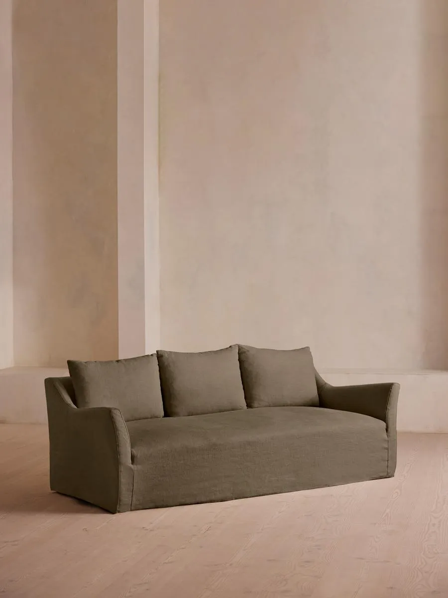 Roma Three Seater Sofa, Linen, Olive