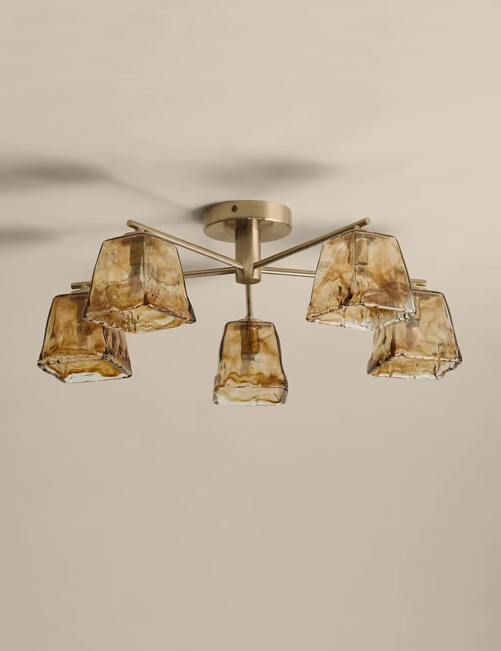 M&S Glass 5 Light Flush Ceiling Light Brown