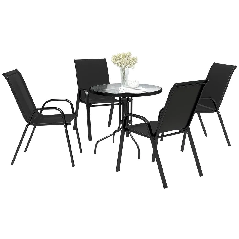OUTSUNNY 5 PCs Garden Furniture Set, Round Table & Stackable Chairs, Black 2