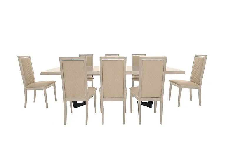 Palazzo 200cm Extending Dining Table in Sand Birch with 8 Rombi Chairs - Aquos Cream