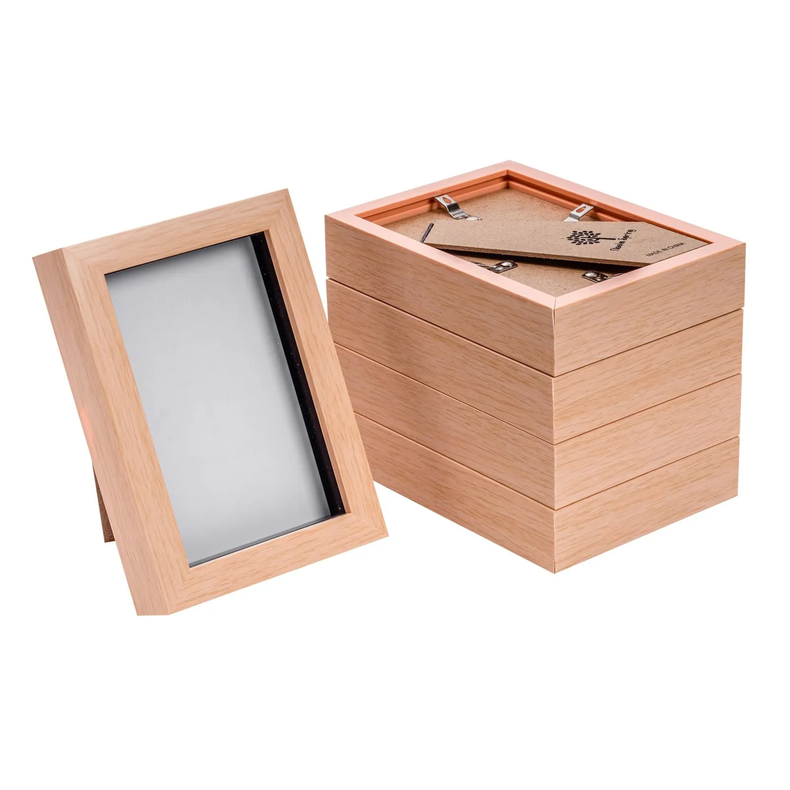 Nicola Spring 3D Box Photo Frames - 4 x 6" - Pack of 5 in Light Brown 1