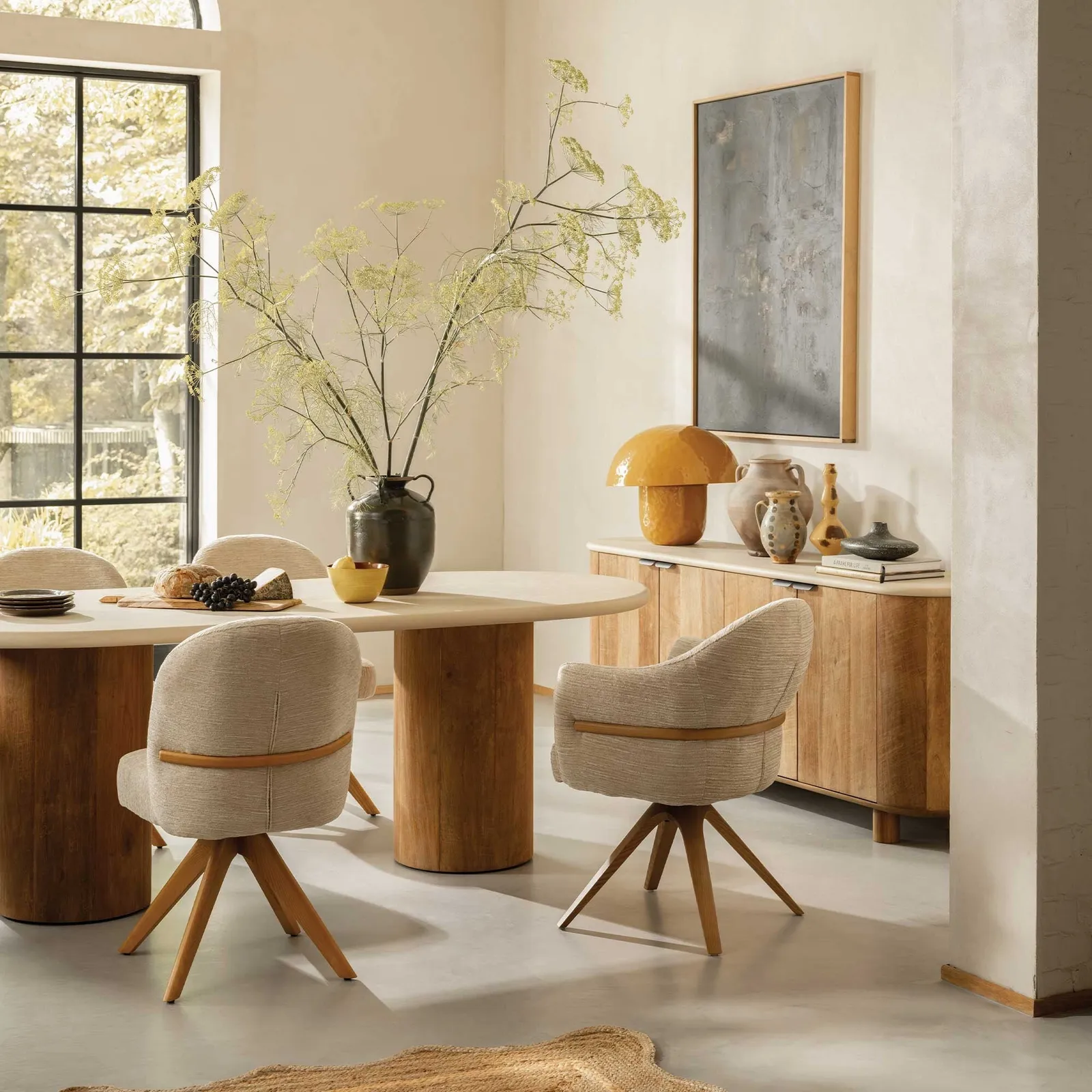 Topanga Swivel Dining Chair Without Arm, Neutral Fabric | Barker & Stonehouse 2