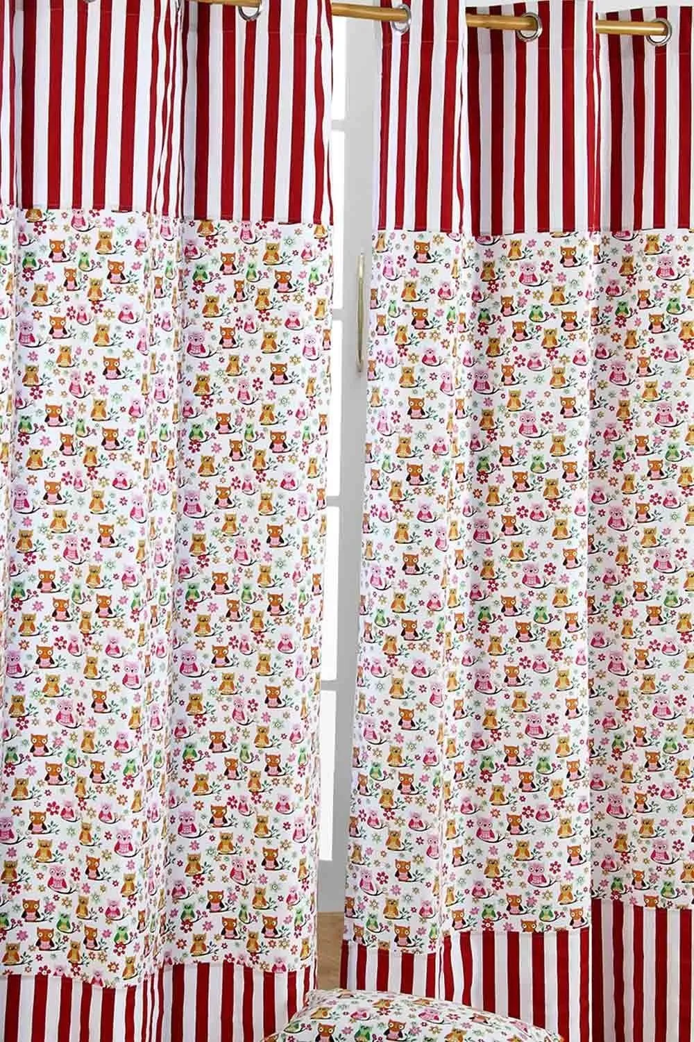 Homescapes Owls Printed Ready Made Eyelet Curtain Pair in Red