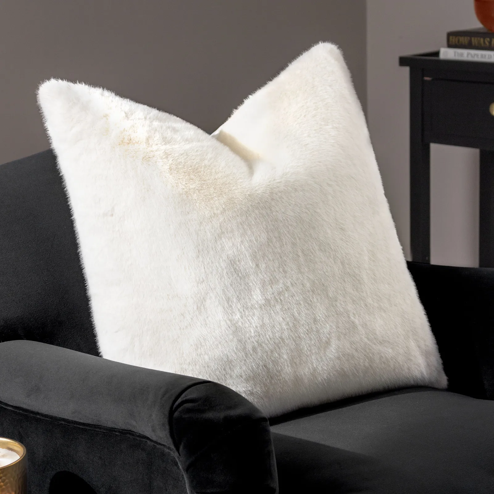 Paoletti Stanza Faux Fur Cushion in Ecru