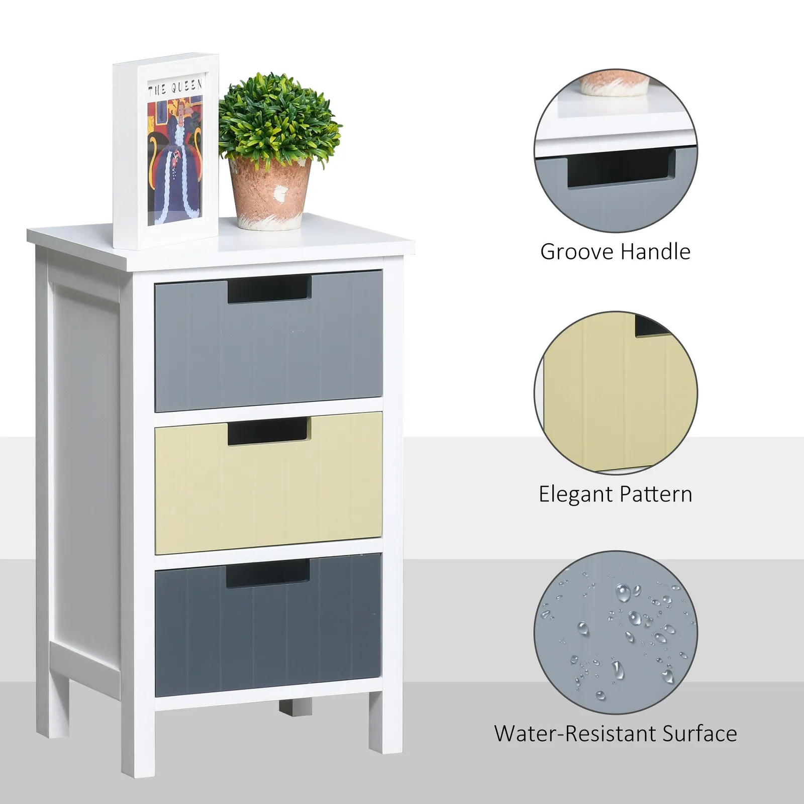 HOMCOM 3 Drawer Colourful Storage Cabinet Tower Dresser Chest 6