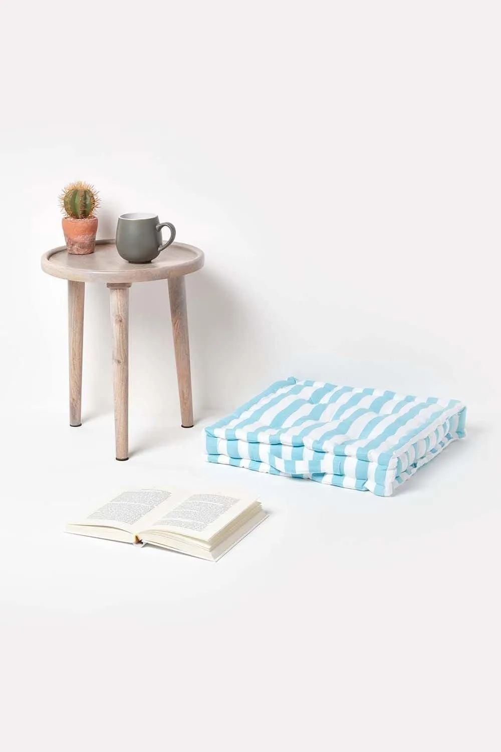 Homescapes Cotton Thick Stripe Floor Cushion in Blue 2