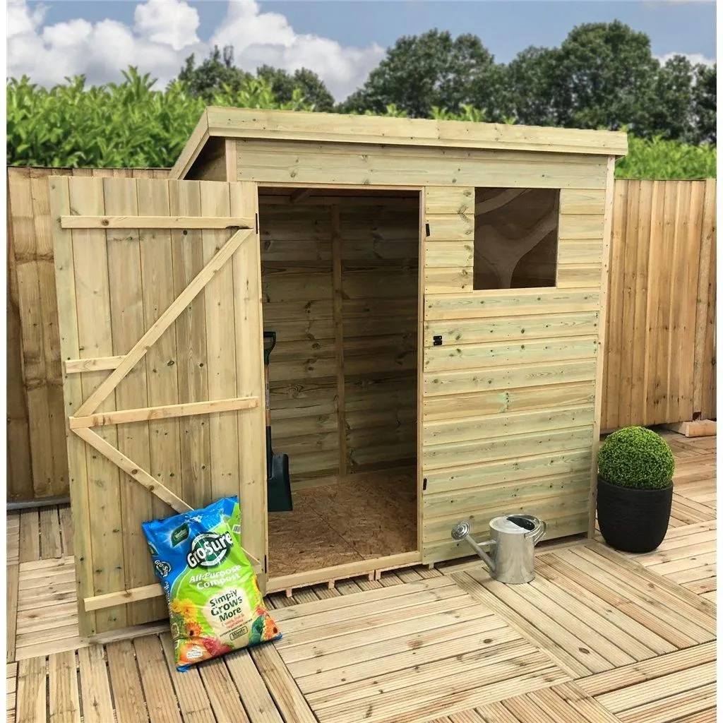 Marlborough 6 x 3 Pressure Treated Pent Garden Shed with Single Door in Natural 6