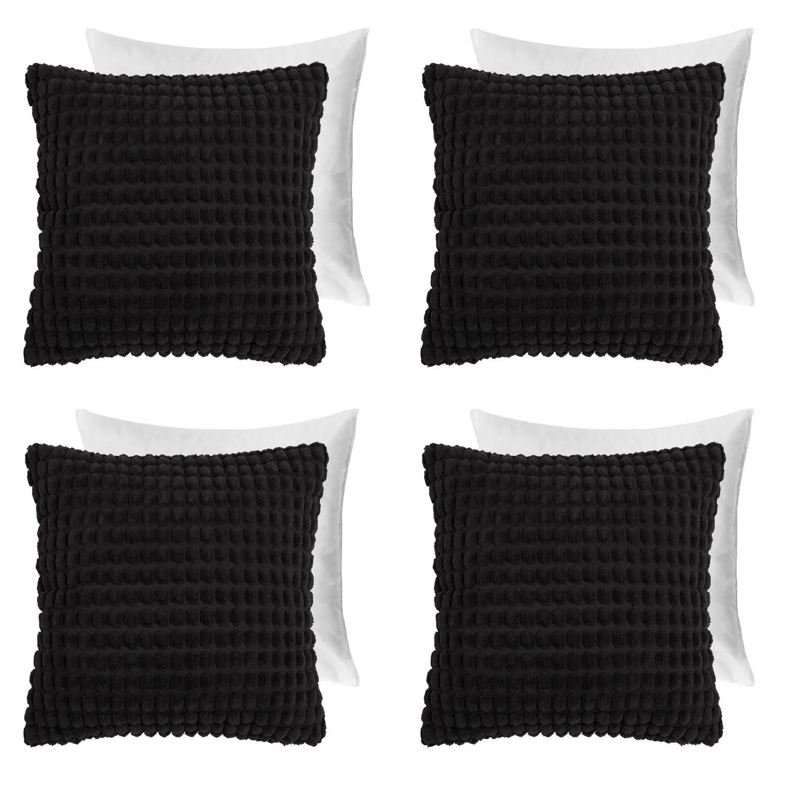 OHS 4 Pack Bobble Filled Cushion Covers Home Decor Set in Black