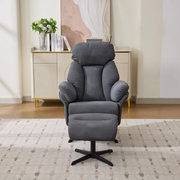 Edinburgh Faux Suede Swivel Chair with Footstool 2