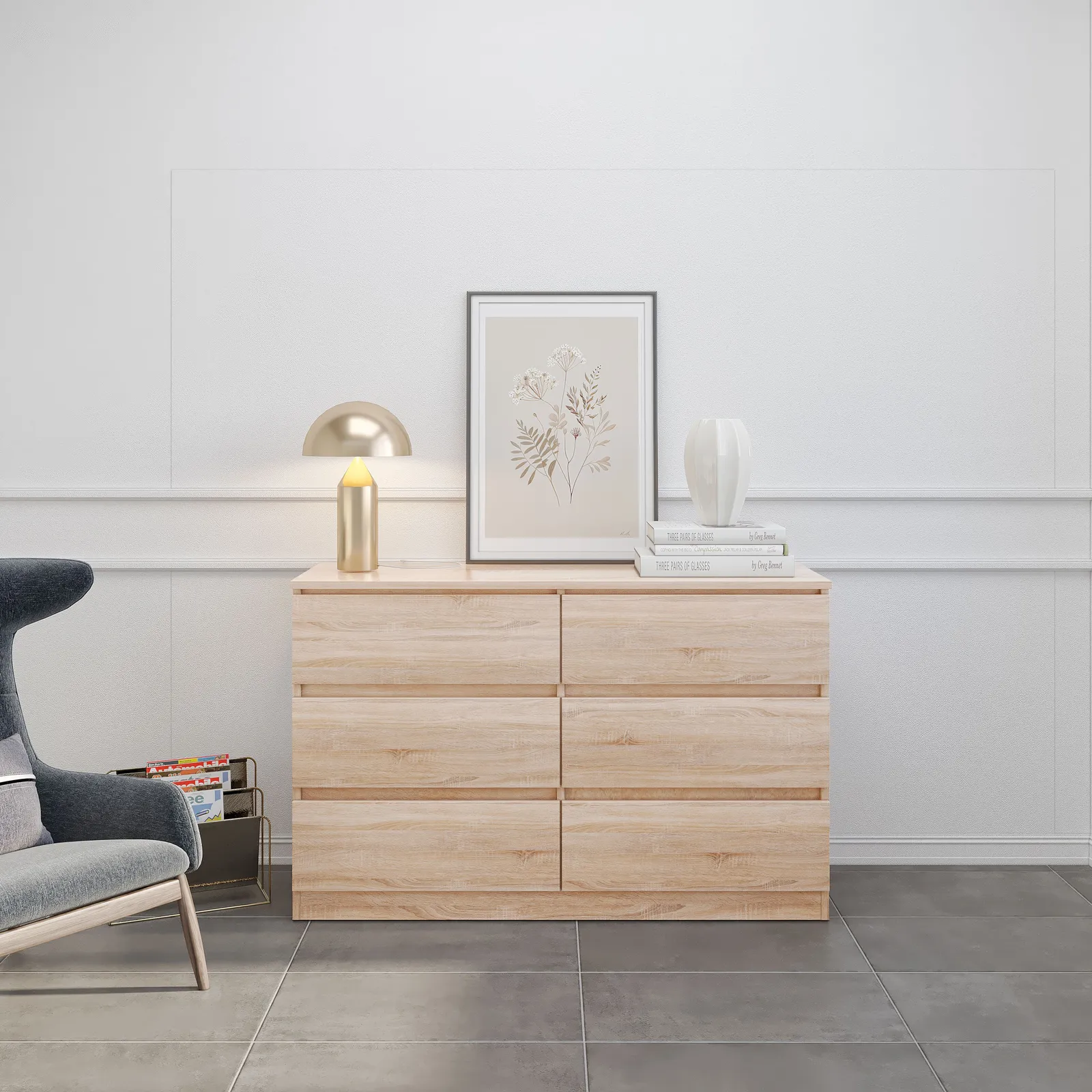 Seconique Malvern 6 Drawer Chest in Light Oak 1