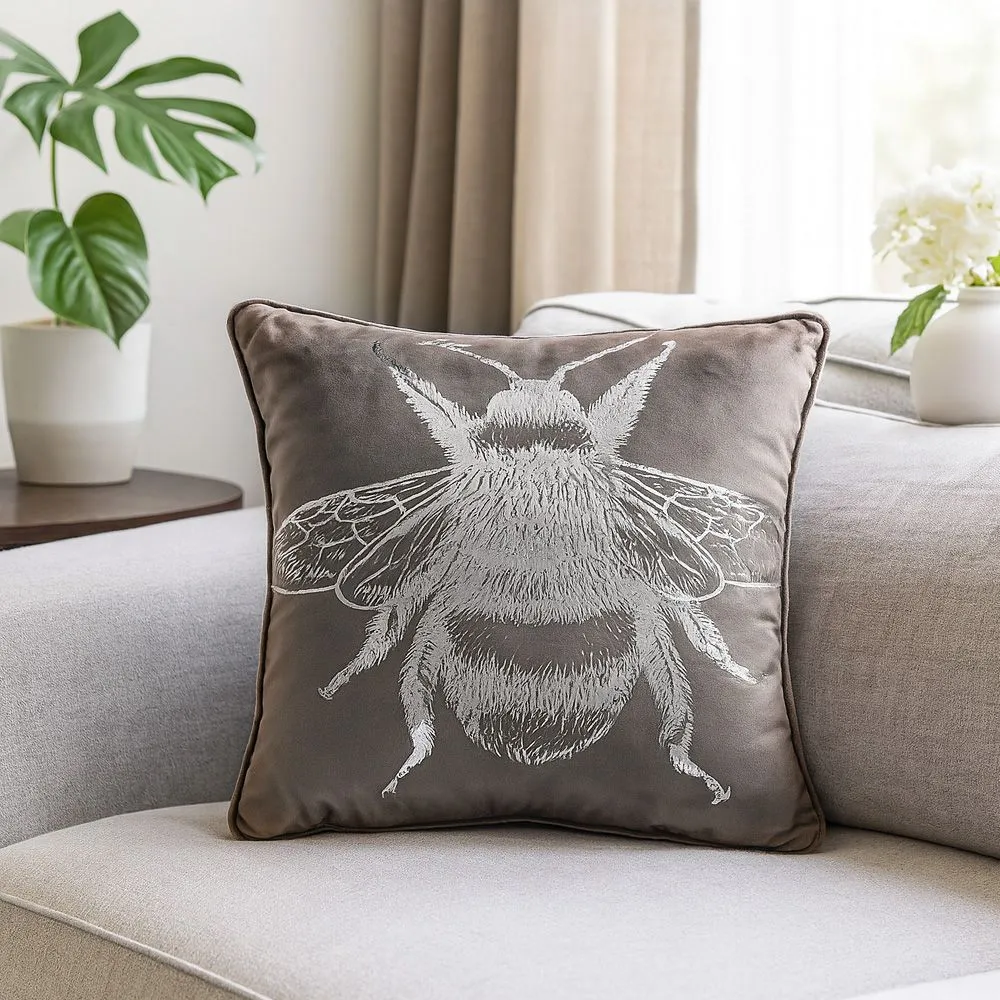 Voltico Foil Printed Bee Filled Cushion 43 × 43 cm - Chocolate / Pink in Charcoal