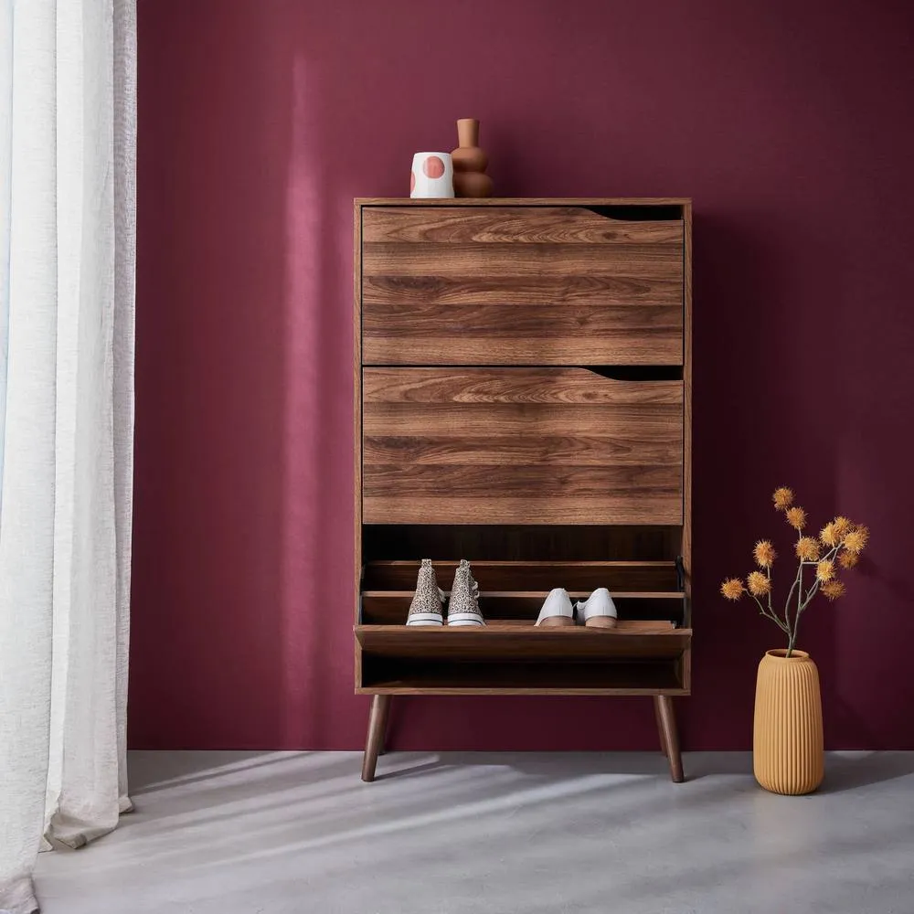 sweeek 3-door shoe cabinet with walnut wood effect in Dark Brown 5
