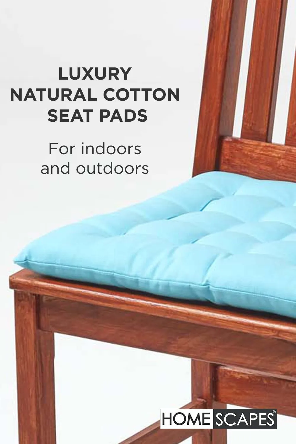 Homescapes 4 Pack Seat Pads Luxury 100% Cotton Indoor Outdoor Garden Cushion, 40cm in Light Blue 2