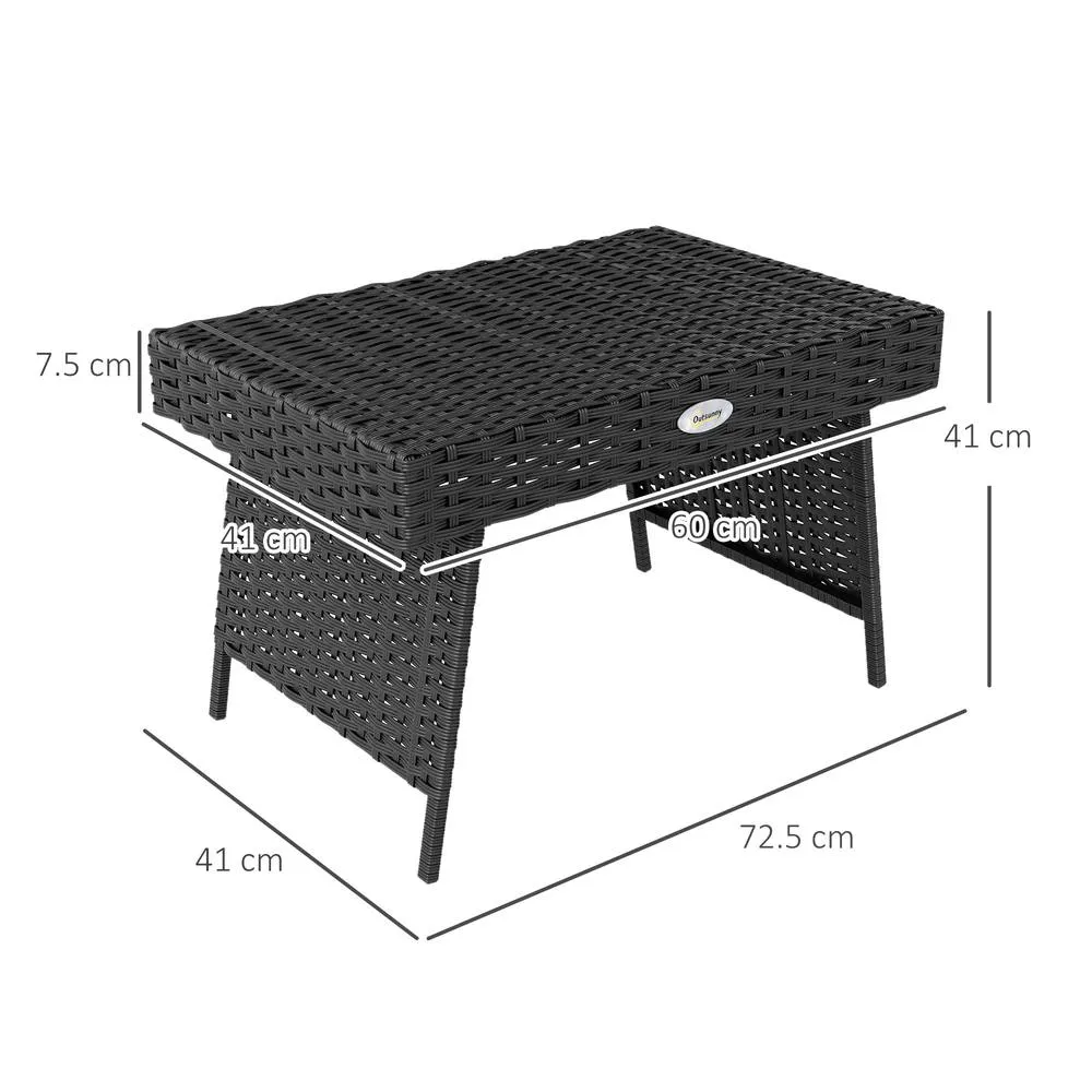 OUTSUNNY Foldable Outdoor Coffee Table, Steel Frame Rattan Side Table, Black 3