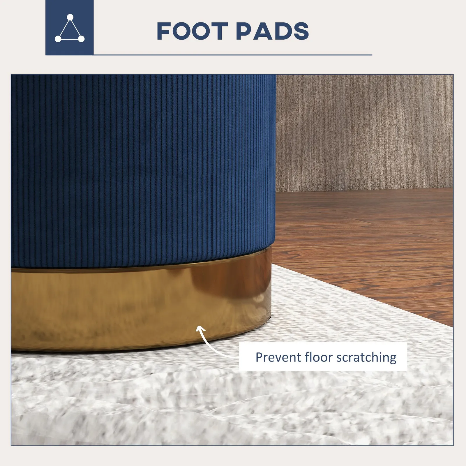 HOMCOM Modern Round Footstool, Fabric Upholstered Foot Rest in Dark Blue 6