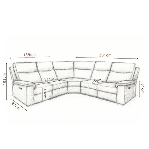 Aspire Toronto Leather Power 5 Seater Recliner Corner Sofa 6
